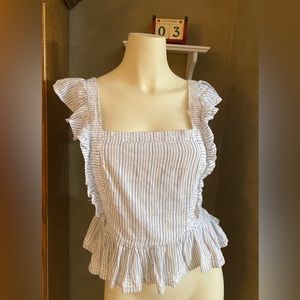 Japna Top Ruffled Sleeves Embroidered Striped Women’s Size M